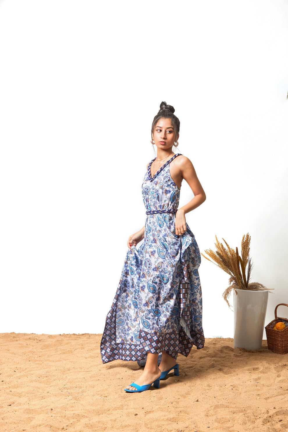 Blue Printed Maxi Dress 